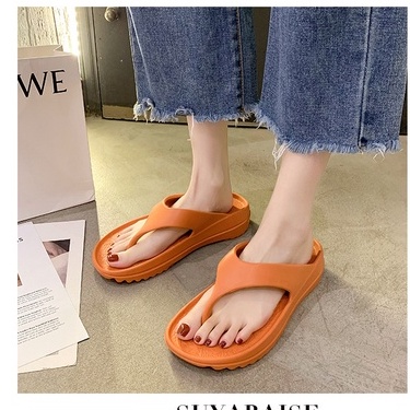 Dép Xỏ Ngón Nữ Đế Bằng Dày Nhọn Chống Trơn Bánh Mì Mũi Tròn Quai Kẹp Mảnh Mùa Hè Xuân Thu Đi Chơi Biển Làm Cao Cấp