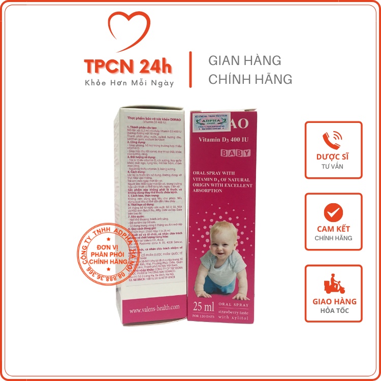 Dimao - Vitamin D3 dạng xịt 400IU hấp thu nhanh,  hàng nhập khẩu châu Âu (Chai 25ml)