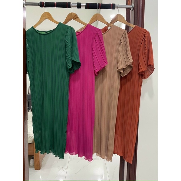 [Hàng đẹp]Đầm dập ly dáng suông tay ngắn bầu bí bon chen thoải mái-hình thật. alohashop91