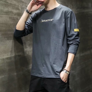 Áo Thun Cotton Mỏng Tay Dài Cổ Tròn Thời Trang Thu Đông Cho Nam Giới