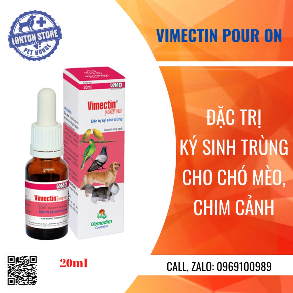 VEMEDIM Vimectin Pour On - Nhỏ gáy Phòng Ve, Bọ Chét, Rận, Mạt Gà Cho Chó Mèo Và Vật Nuôi  - Lonton Store