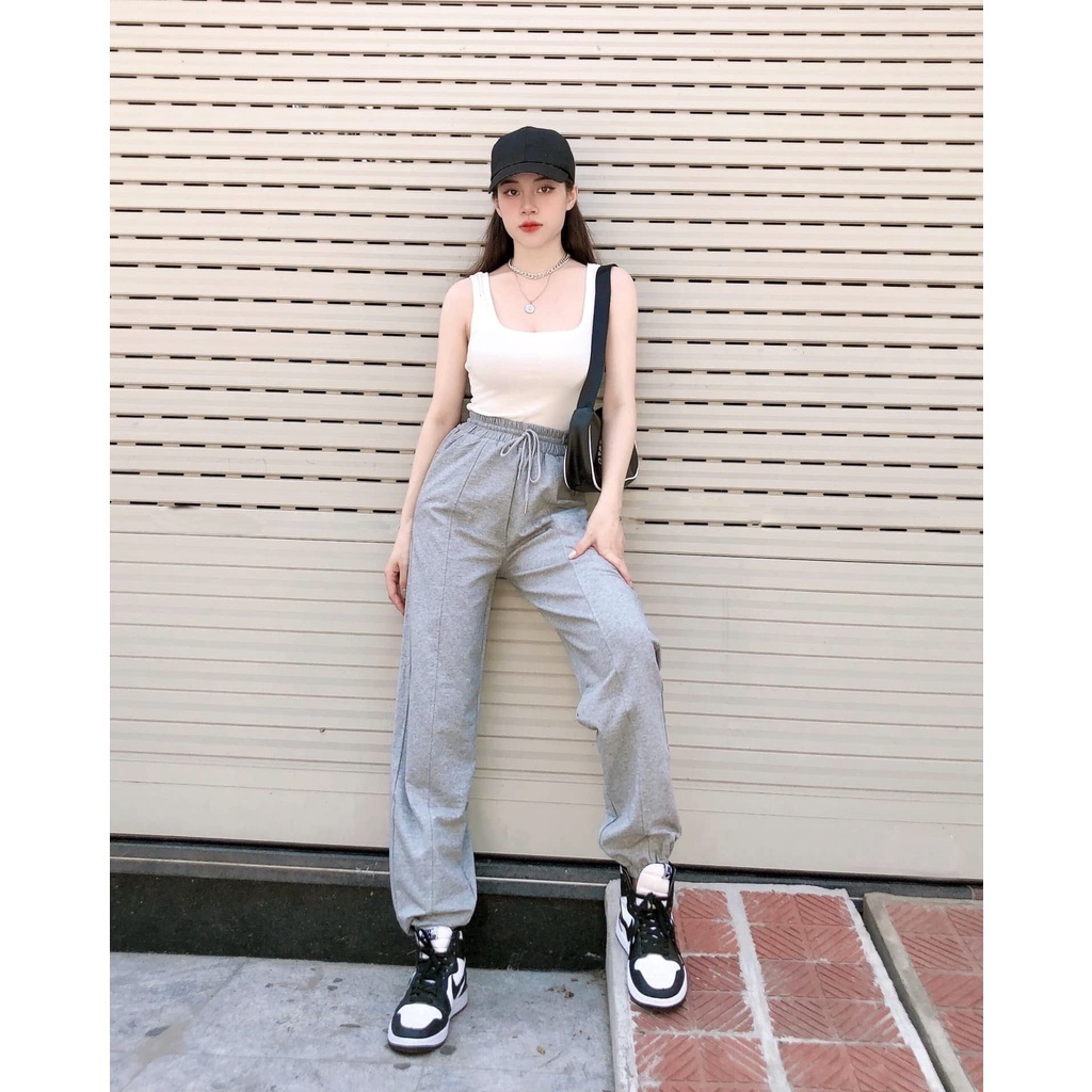 Quần Jogger Nữ Cạp Chun Bo Gấu Gân Giữa Năng Động Vải Nỉ Thun Da Cá Loại 1