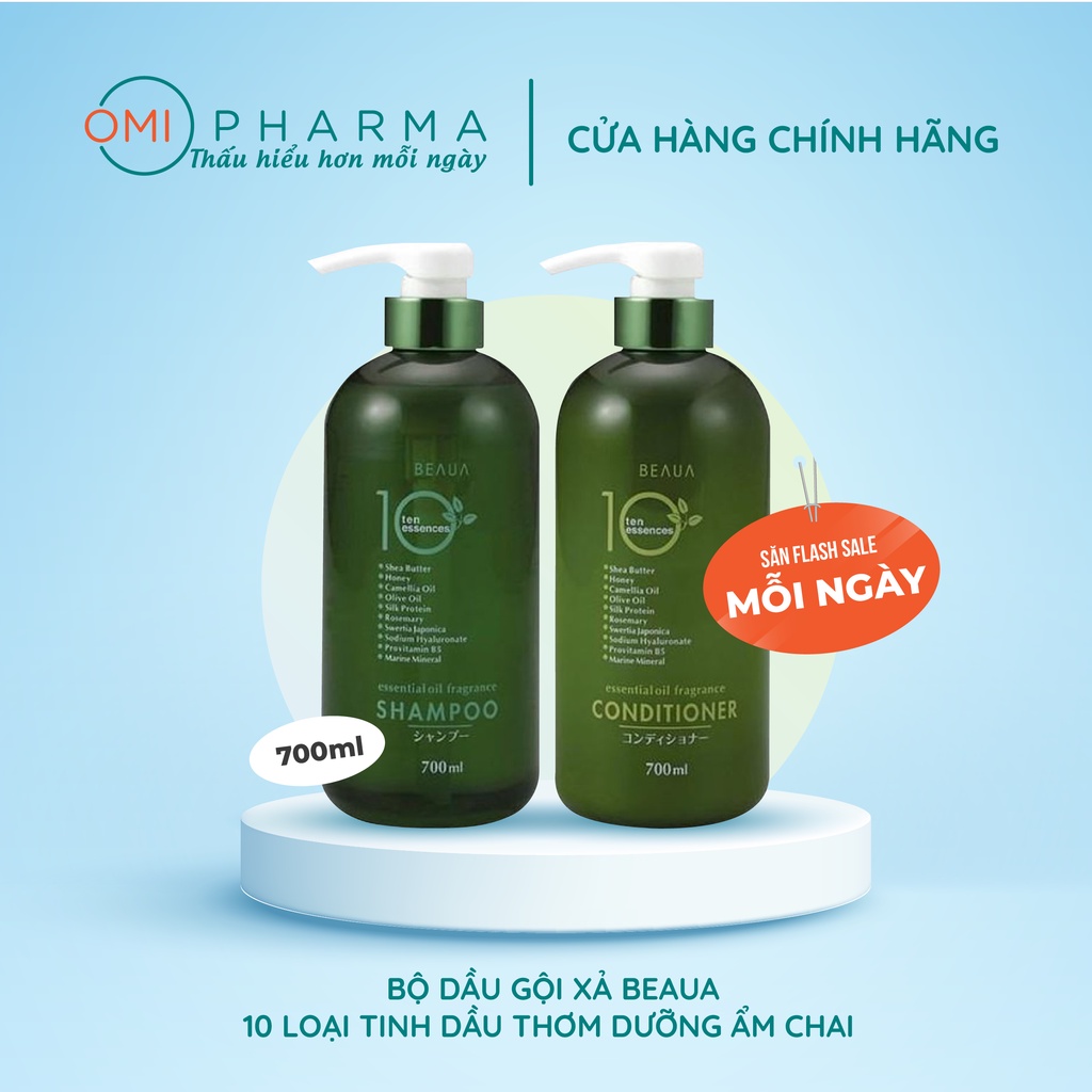 Bộ Gội - Xả Dưỡng Ẩm Chứa 10 Loại Tinh Dầu Thơm Beaua Essential Oil Fragrance (700ml)