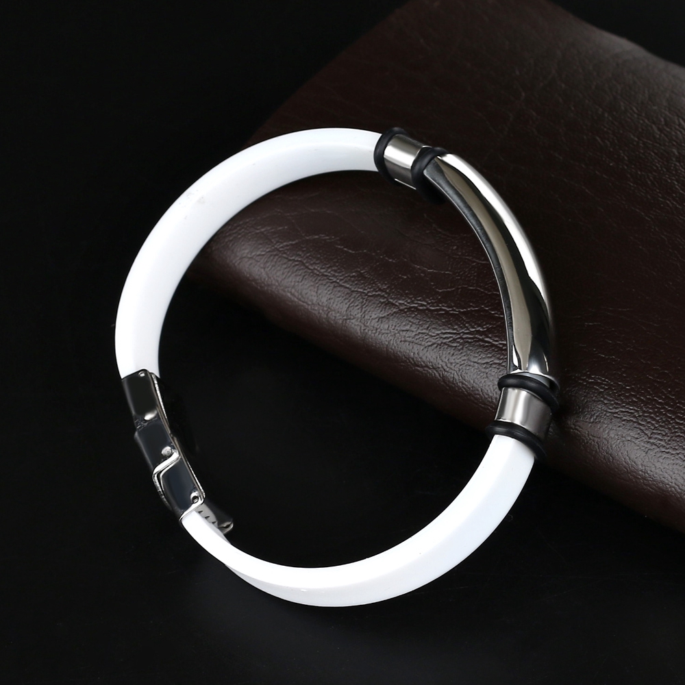 Vòng Tay Silicon Mềm Phối Thép Titan Không Gỉ Thời Trang Vintage 2021 Cho Nam