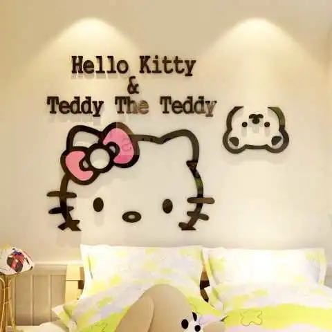 Sticker Acrylic hình Hello Kitty 3D trang trí phòng ngủ trẻ em dễ thương
