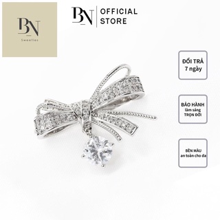 Nhẫn nữ đính đá BN Sweeties, nhẫn bạc nữ hình nơ lấp lánh sang trọng