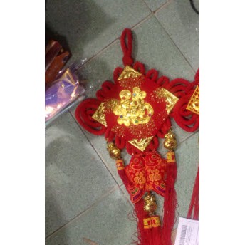 Dây treo trang trí Tết chữ Phúc đỏ to đĩnh vàng đôi cá chép 90cm