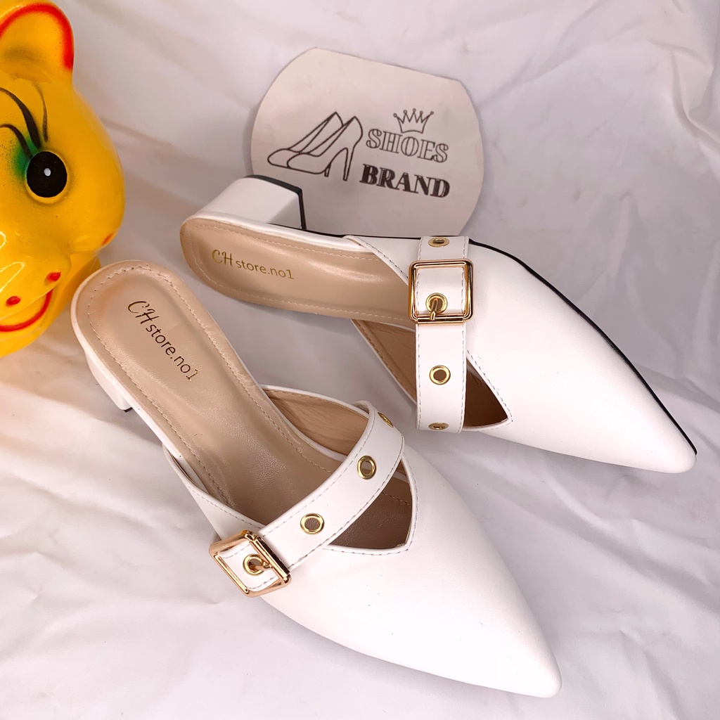 Sục mũi nhọn, giày cao gót nữ phối khóa vàng, đế vuông 5p - MÃ C07