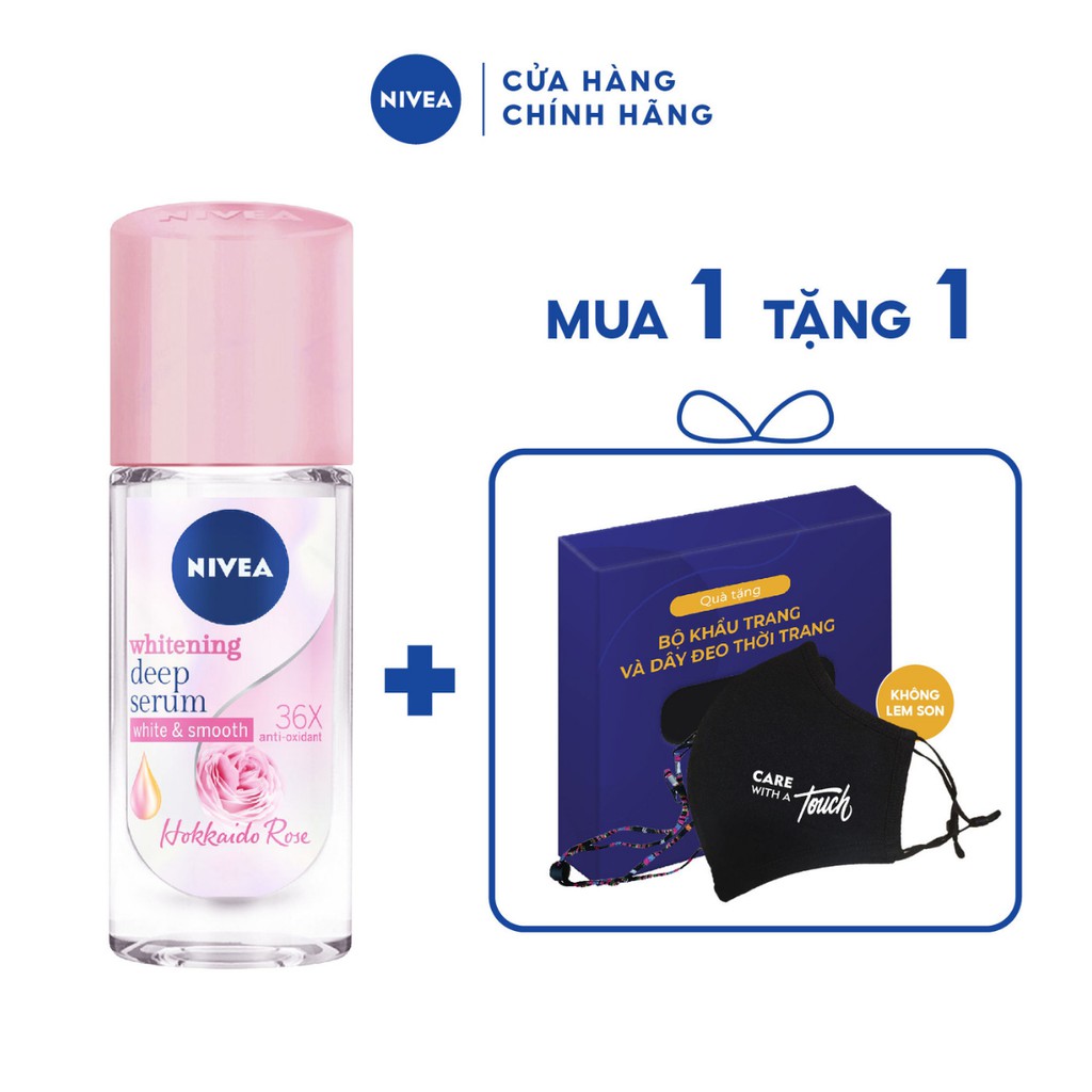 [TẶNG SET KHẨU TRANG VÀ DÂY ĐEO]  Bộ Lăn ngăn mùi Nivea serum trắng mịn hương hoa hồng Hokkaido (40ml)