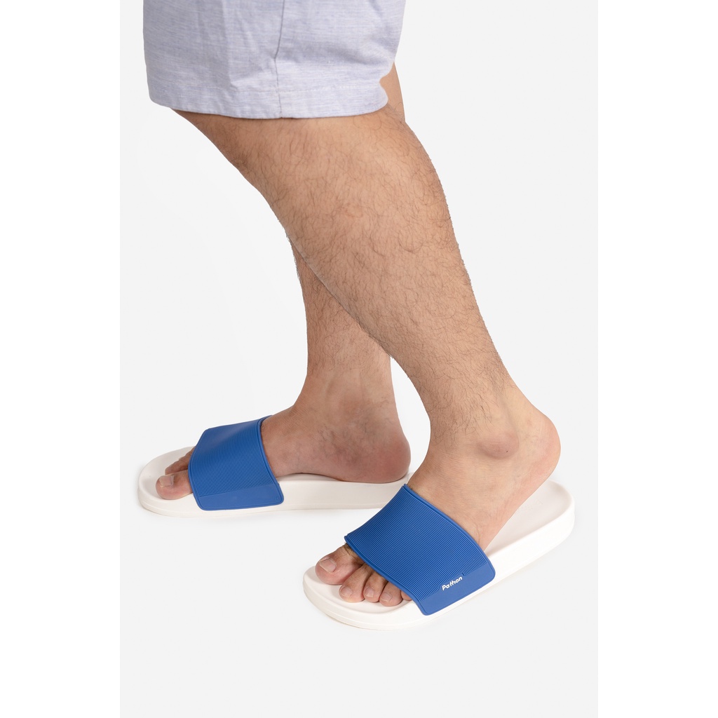 Dép nam nữ quai ngang slipper Pathon quai PVC và đế PU trắng quai xanh dương Mẫu SD33