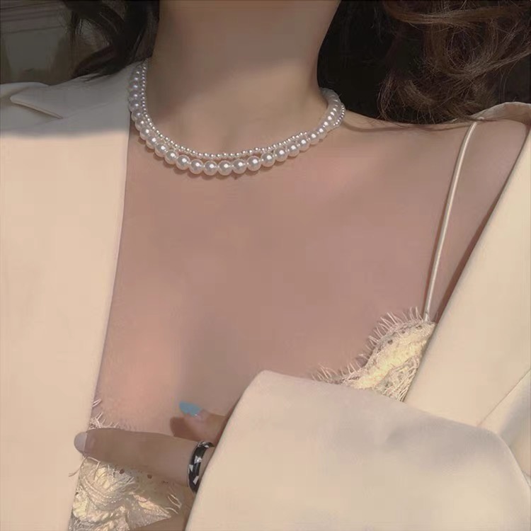 Vòng cổ Hai Lớp Đính Ngọc Trai Thời Trang Dành Cho Nữ