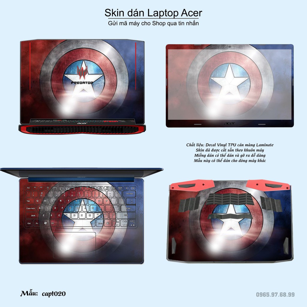 Skin dán Laptop Acer in hình Captain (inbox mã máy cho Shop)