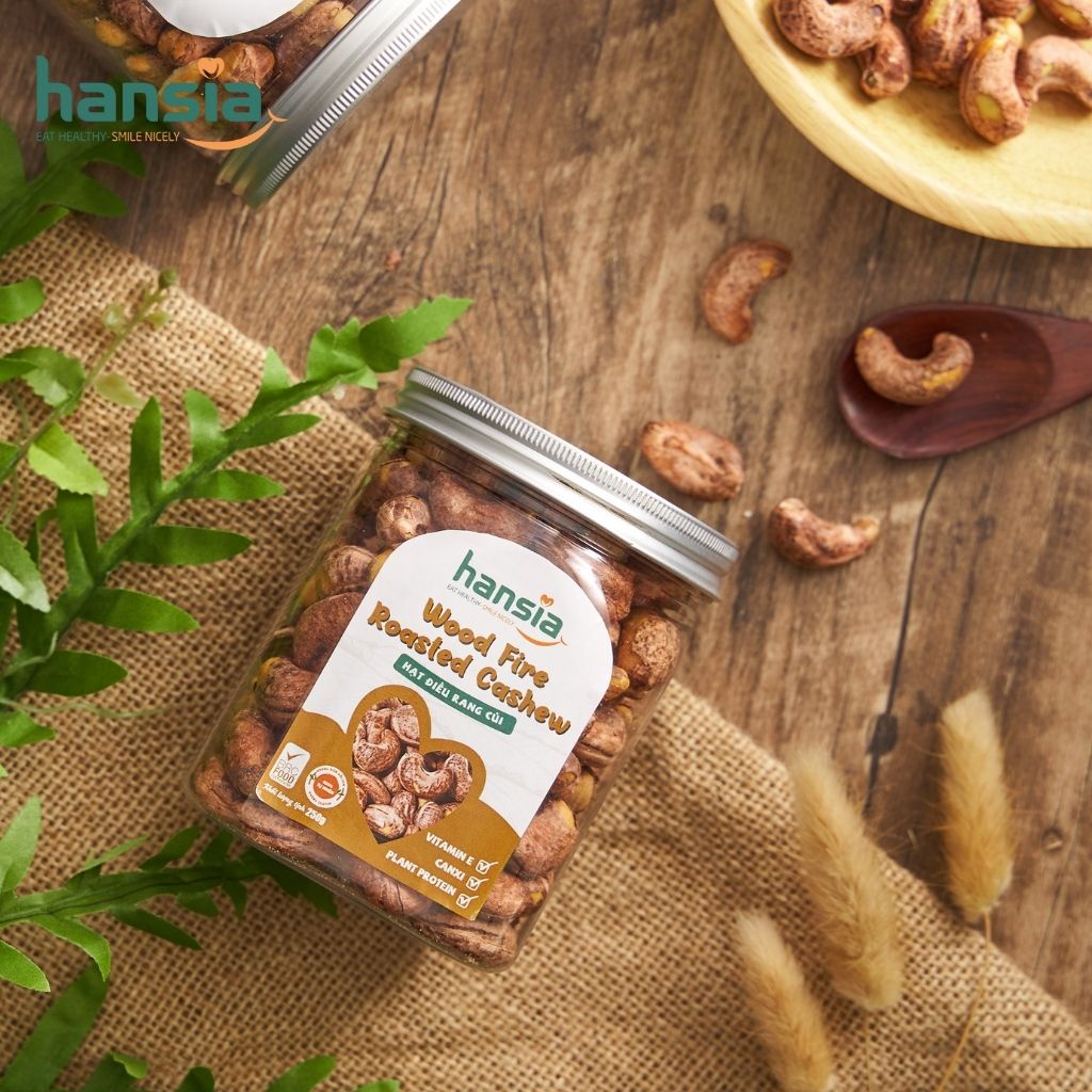 Hạt Điều Rang Muối Organic HANSIA Vị Tự Nhiên Thơm Ngon, Bổ Dưỡng, Không Chất Phụ Gia, Hạt To, Đều Hộp 250g - 454g