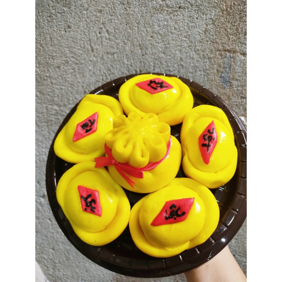 Bánh bao thần tài, túi tiền, thỏi vàng 80gam