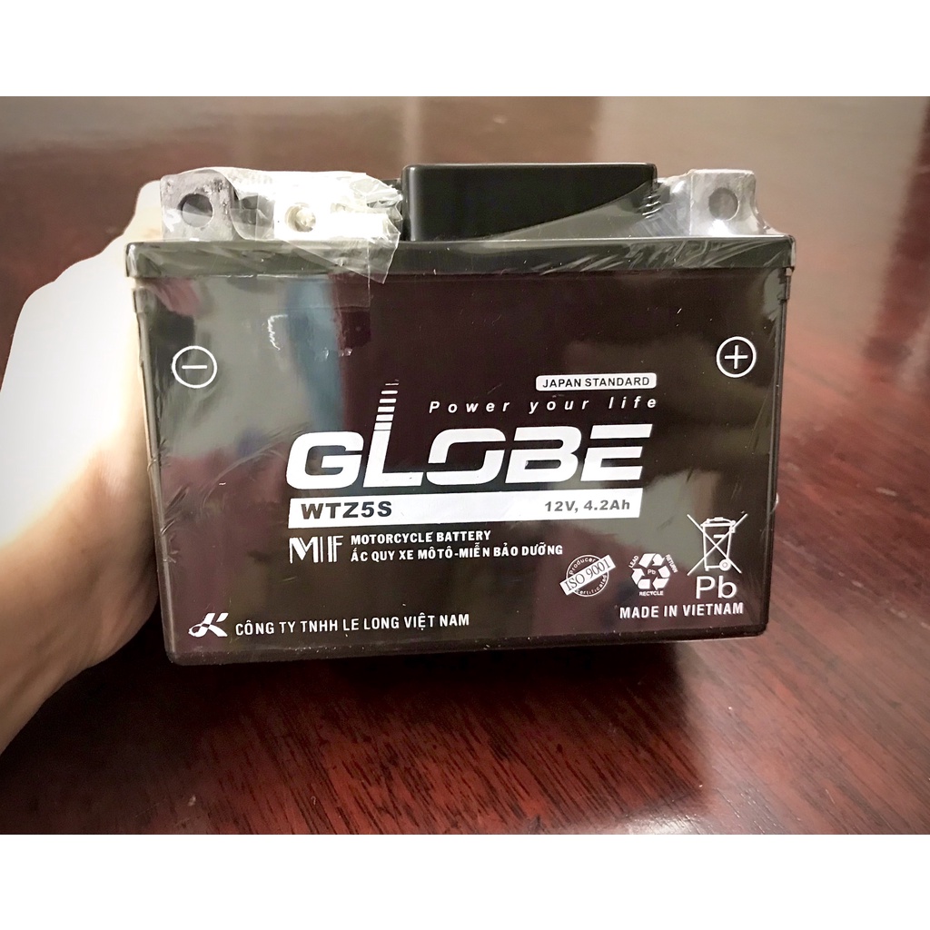 Bình Ắc Quy Khô WTZ5S (12V,4.2Ah) hiệu GLOBE Cho Xe WAVE RS100/ WAVE RS 110/ AIRBLADE/ EXCITER 135