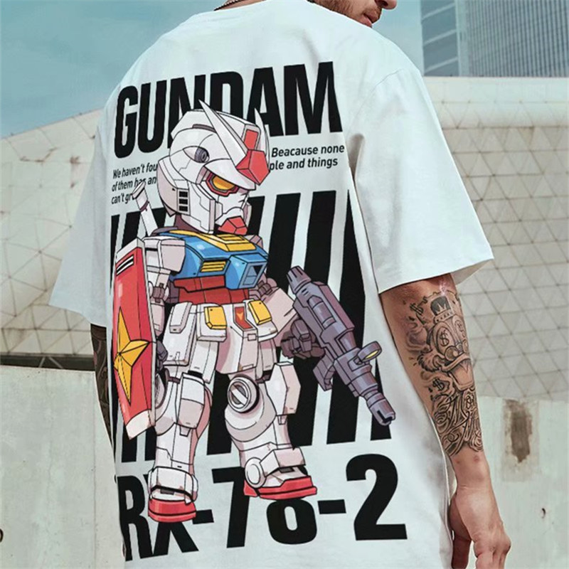 Áo Thun Tay Ngắn Dáng Rộng Cỡ Lớn In Hình Gundam Size S-8xl Thời Trang Mùa Hè Cho Nam Nữ