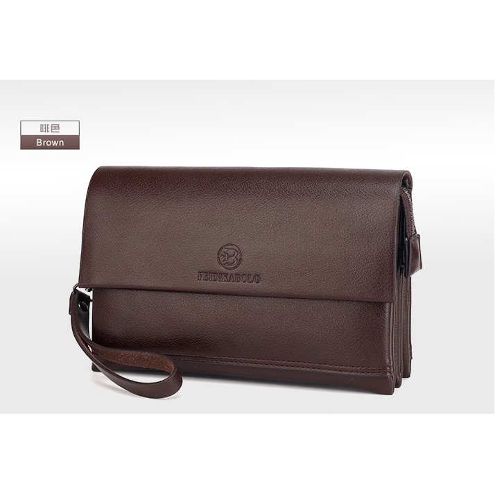 Ví cầm tay nam nữ FEIDIKABOLO thời trang da bò size lớn có dây đeo cổ tay, 3 ngăn - ĐIỆN MÁY PICO