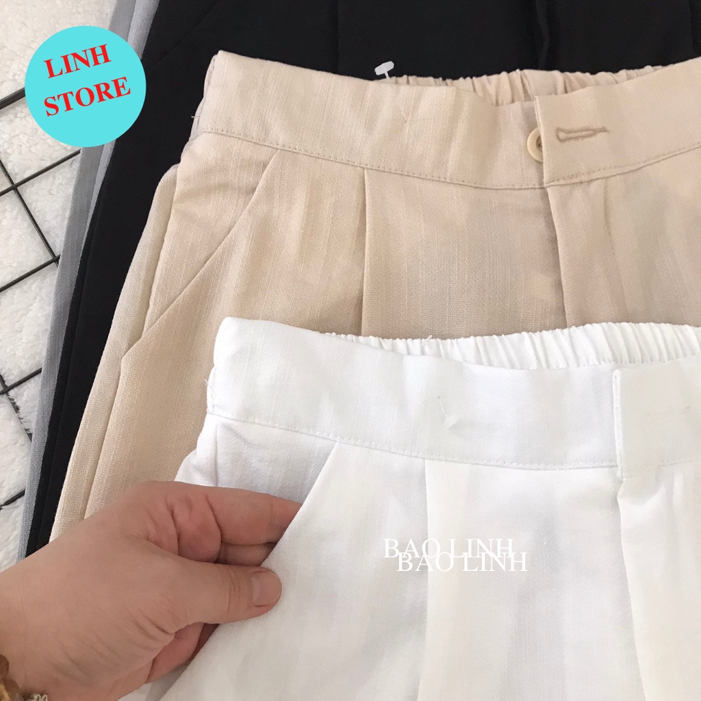 Quần Baggy Trắng LINH Store  Lưng Cao Cạp Chun  Dáng Dài Công Sở  Chất Liệu Đũi Xước Mặc Đi Làm Đi Học