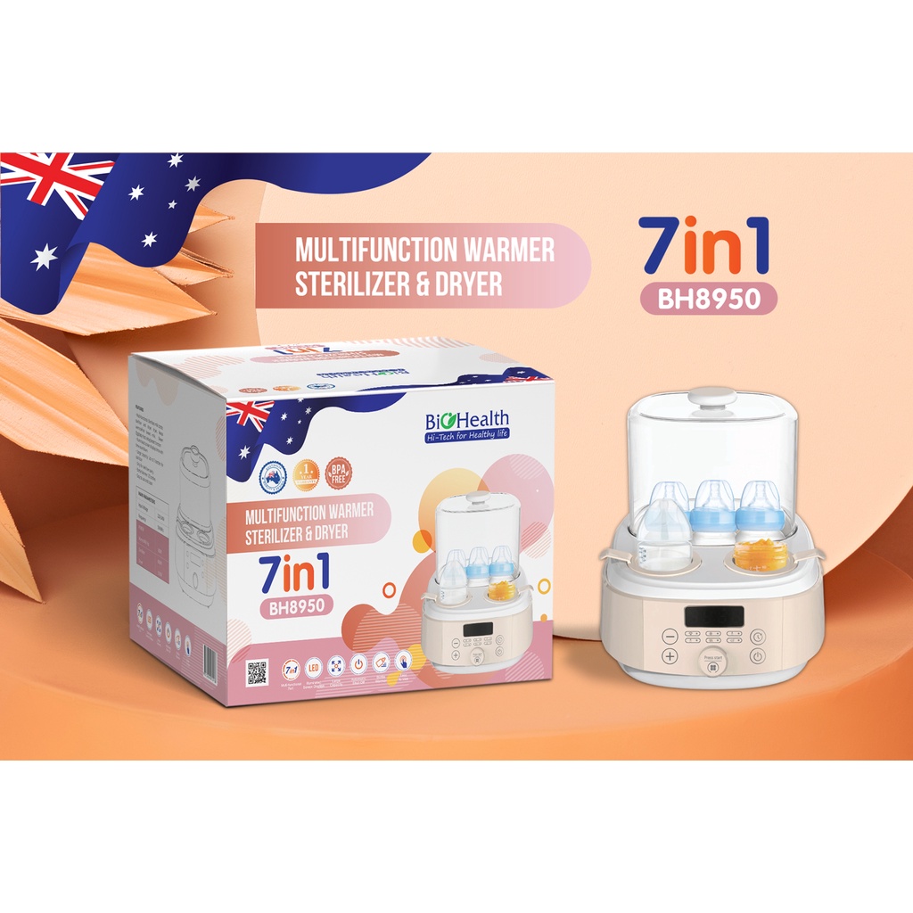 Máy Hâm Sữa Đa Năng 7in1 - Tiệt Trùng, Sấy Khô, Hâm Sữa, Rã Đông - Chứa 3 Bình Sữa - Biohealth BH8950