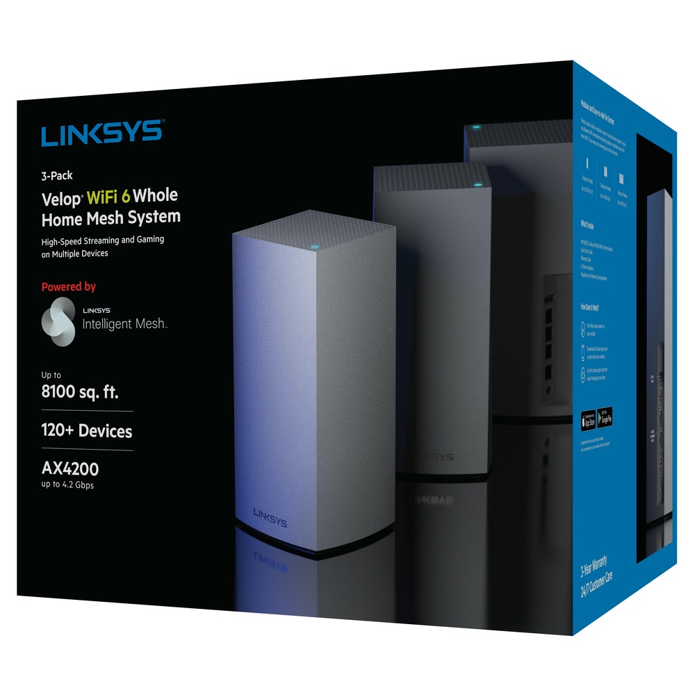 Bộ phát wifi Linksys Velop MX12600 - Router mesh wifi 6 chuẩn AX4200 - 3 băng tần (Bộ có 3 sản phẩm)