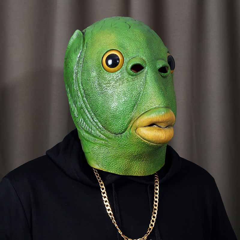 Tiktok Toys Murlocs Headgear Green Fish Funny Head Cover Latex Face Shieldr Party Video Props