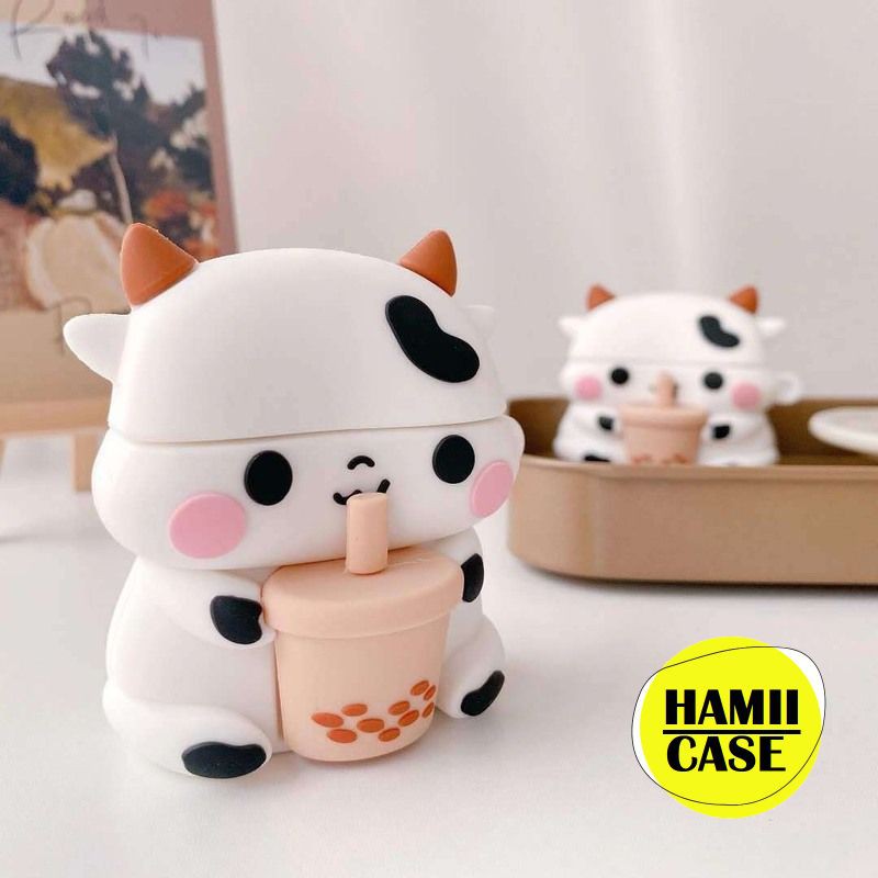 Case Vỏ Bao Airpods Đựng Tai Nghe Airpod 1 2 Pro Bò Sữa Cực Cute Bằng Silicon