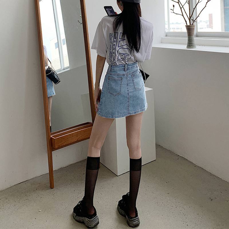 COZOK Váy Ngắn Lưng Cao Bằng Vải Denim Kiểu Dáng Đơn Giản Hợp Thời Trang