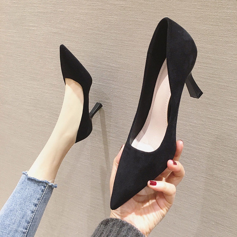 Giày Cao Gót Màu Đen Mũi Nhọn Có Size Lớn 41-42 - 43 Cao Cấp Thời Trang Mùa Xuân Dành Cho Nữ