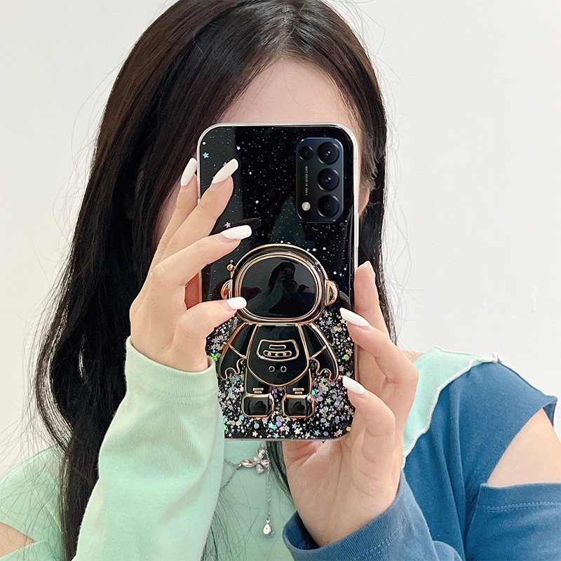 Ốp Điện Thoại Kim Tuyến Nước Kèm Giá Đỡ Hình Phi Hành Gia 3D Cho OPPO Reno 6 5 5Pro 5F 4 4Pro 4F 3 3Pro 2 2F 2Z