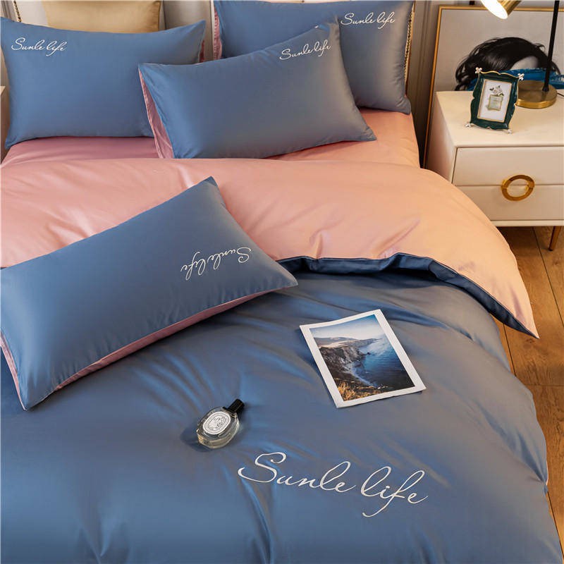 Giường ngủ tập thể ba mảnh mùa hè rửa bông giường đơn bốn bộ mùa xuân và mùa thu phong cách châu Âu mạng lưới màu đỏ mới