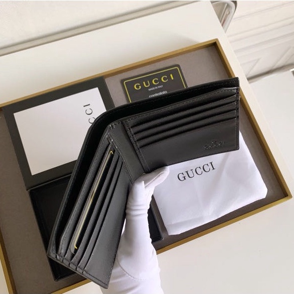 Chụp ảnh vật lý ví ngắn đích thực 100% nguyên bản 451268 Mẫu lụa chủ thẻ nam gucci  sẵn sàng giao hàng