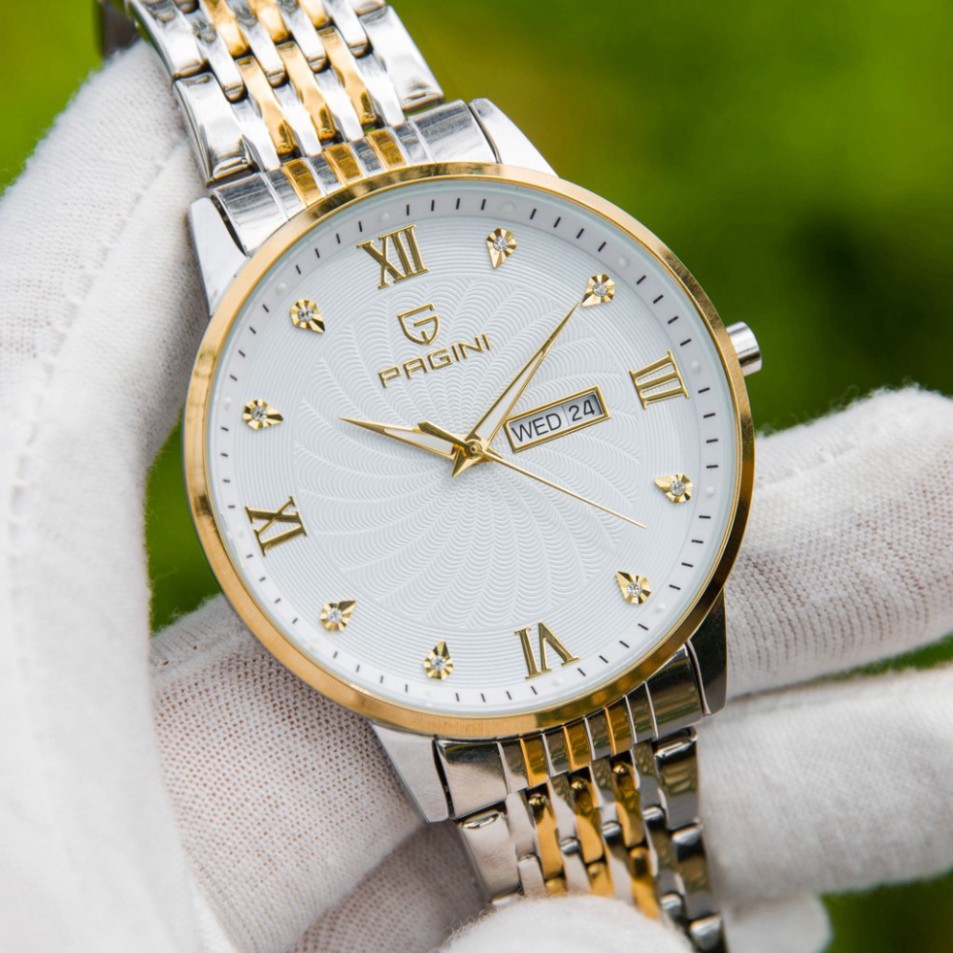 Đồng Hồ Nam Pagini PA5588 Chống Nước Chống Xước, Kim Dạ Quang Có Lịch Thứ Và Ngày, Kiểu Dáng Sang Trọng Đính Đá Cao Cấp
