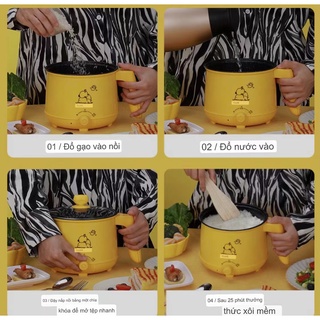 Nồi Điện Mini Chống dính,ca nấu mì 2 nấc nhiệt đa năng kèm giá hấp dung tích 2 lít tiện lợi