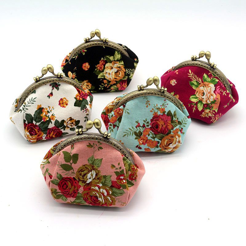 Ví Đựng Tiền Xu Khóa Kẹp Họa Tiết Hoa Vintage Cho Nữ