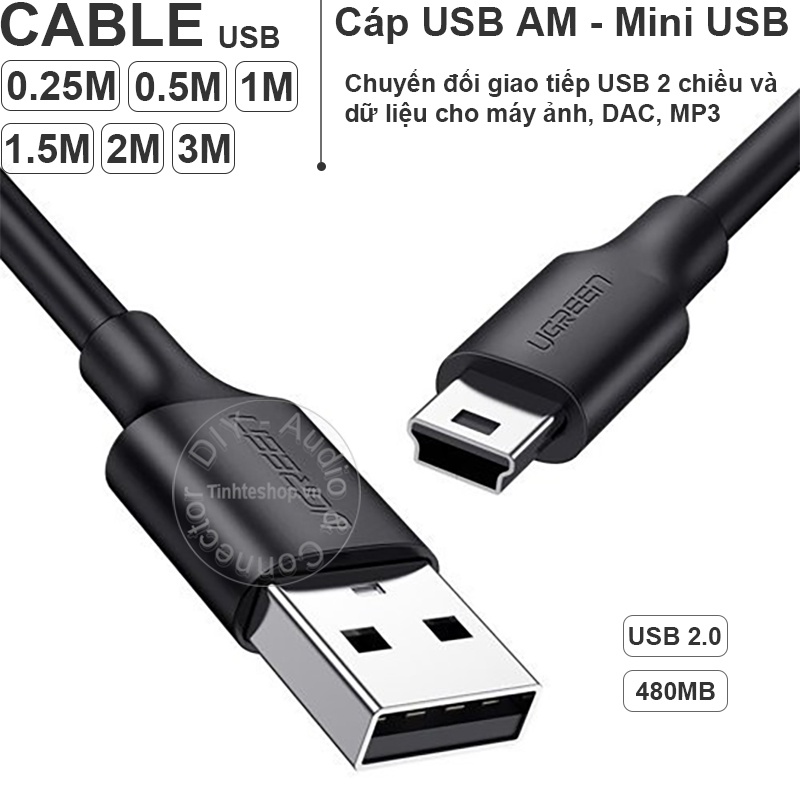 Cáp USB AM sang Mini USB 5pin Ugreen USB132 25Cm đến 3 mét - Cáp USB dữ liệu từ Máy ảnh MP3 GPS vào 