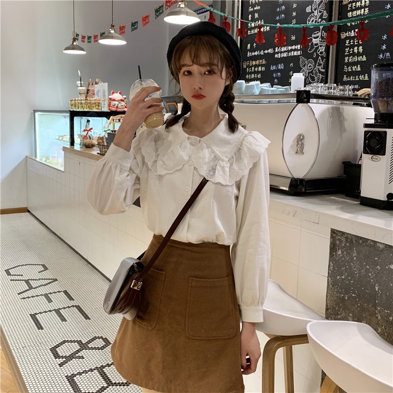 Áo Sơ Mi Trắng Cổ Bèo Tay Phồng - Áo Sơ Mi Tiểu Thư Cổ Bèo Tay Dài | BigBuy360 - bigbuy360.vn