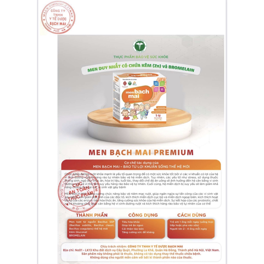 Men Bạch Mai premium với 5 tỉ lợi khuẩn và chất xơ hòa tan.