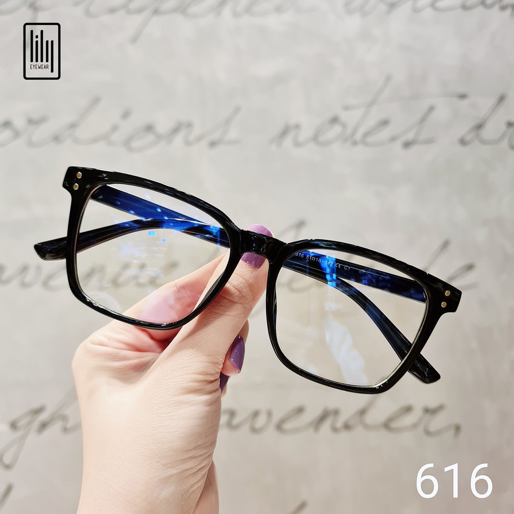 Kính cận nam nữ Lilyeyewear mắt kính vuông to chắn bụi đi đường chống ánh sáng xanh 616