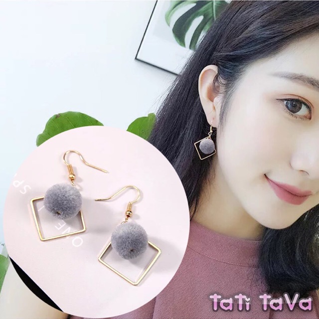 Bông tai cục gòn 3 màu đẹp Hàn Quốc Tatitava