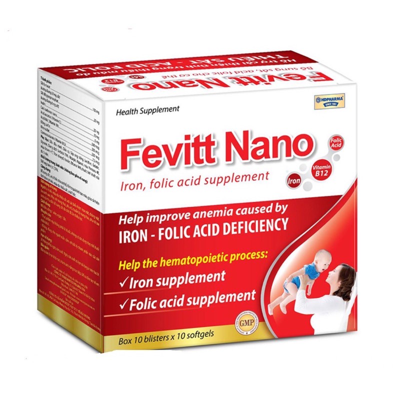 Viên uống bổ máu Fevitt Nano bổ sung Sắt acid folic cho người thiếu máu phụ nữ có thai cho con bú.suckhoechomoinha