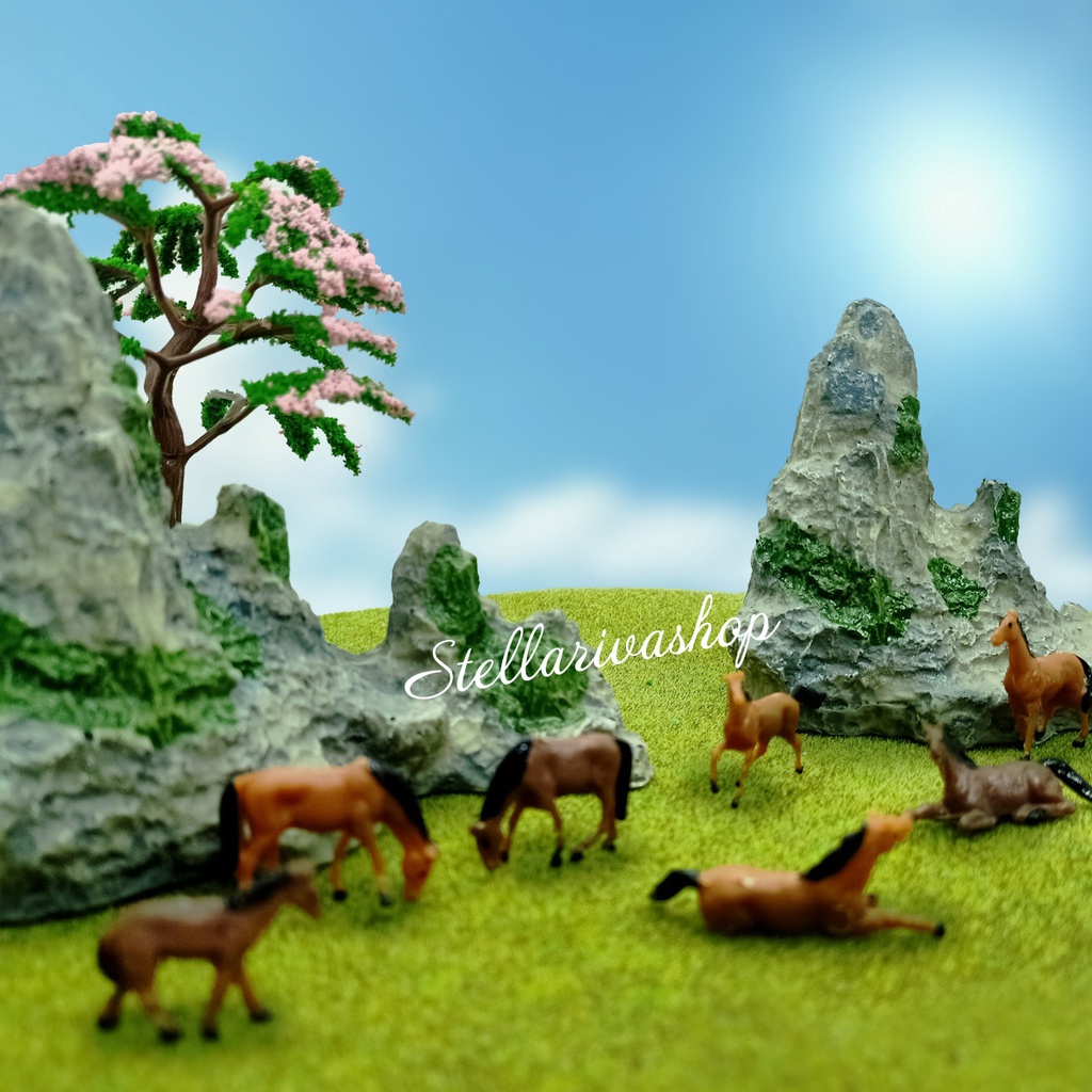Trang trí tiểu cảnh, terrarium mô hình núi đá lớn, ngựa mini trang trí vườn, chậu cây , tiểu cảnh bán cạn