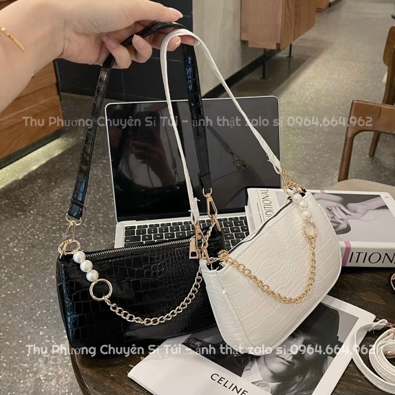 Túi đeo vai, kẹp nách 3 ngọc phối xích, kèm 2 dây đeo chất da đẹp cao cấp để vừa điện thoại