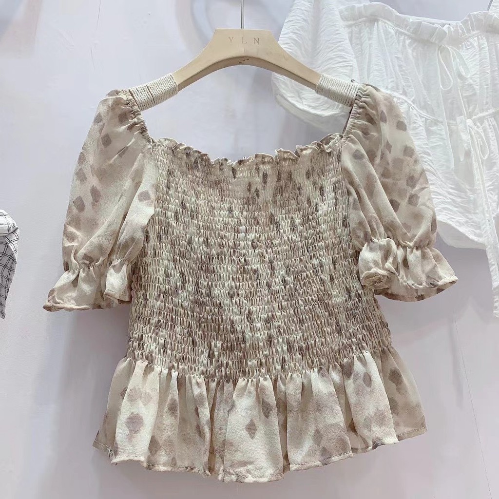 Áo nhún ngực voan chifon họa tiết Ulzzang style Hàng Quảng Châu