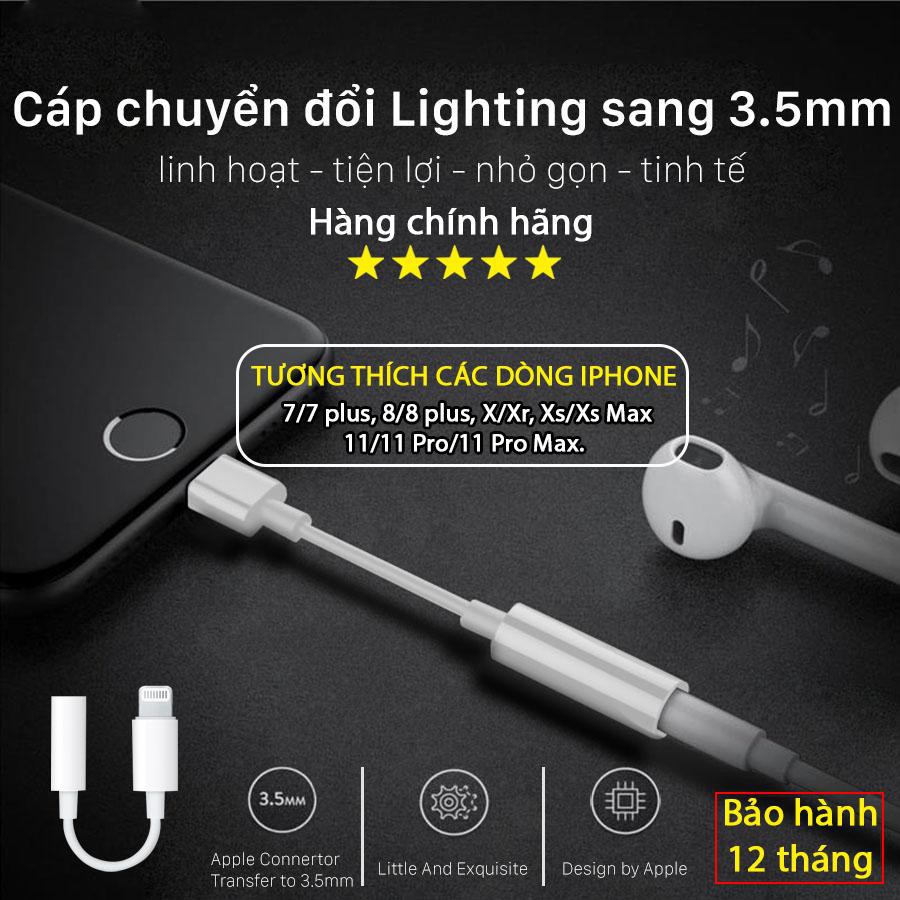 Cáp chuyển đổi đầu cắm Lightning sang Jack 3.5mm cho iphone 7, 7p, 8, 8 plus, iphone X, iphone 11, 11pro max chính hãng.