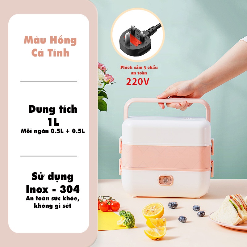 Hộp cơm cắm điện mini dành cho dân văn phòng 2 tầng 4 bát inox 304 - Có chức năng giữ nhiệt, hâm nóng và tự nấu chín