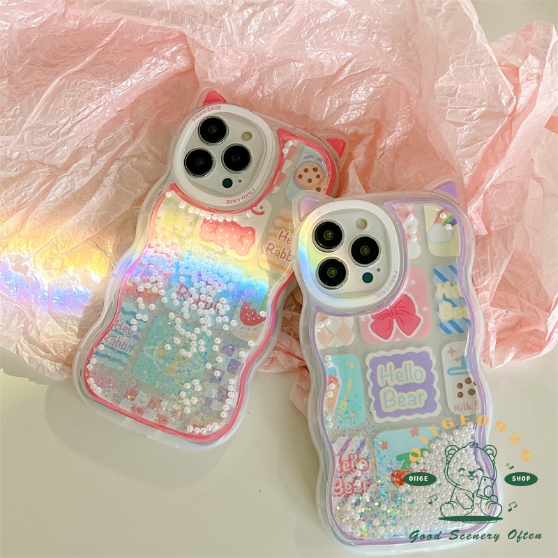 Ốp Điện Thoại TPU Họa Tiết Tai Mèo Phối Hạt Kim Tuyến Lấp Lánh Cho Iphone 13 12 / 11 Pro Max / Xs Max Xr X