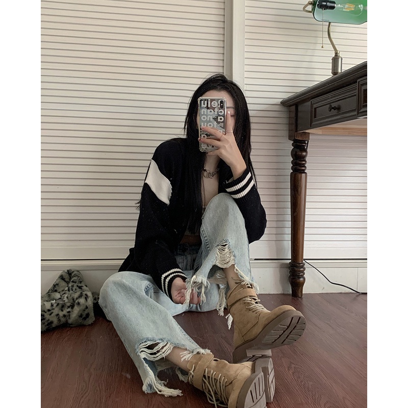 Cocory vn Quần Jean Ống Rộng Lưng Cao Thời Trang Mùa Hè Cho Nữ