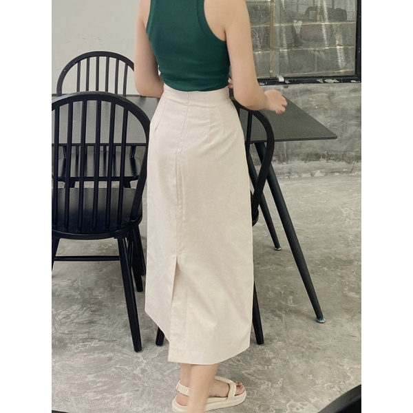 Chân váy midi linen hack dáng phong cách Hàn Quốc - Midi linen skirt