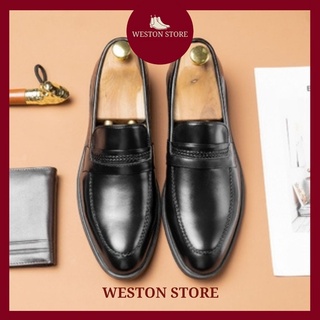 Giày mọi nam da bò thật, da bóng cao cấp, giày tây nam lười công sở weston 23881
