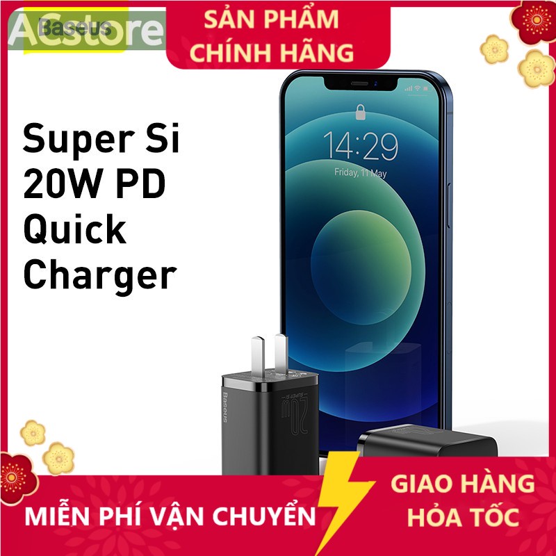 20W Củ Sạc Baseus 20W PD  Baseus Compact Quick Charger 20W (USB + Type C Dual Port, 20W PD/QC 3.0  ACstore